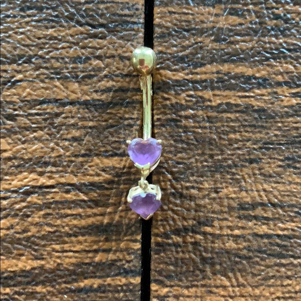 14k amethyst double heart belly navel ring